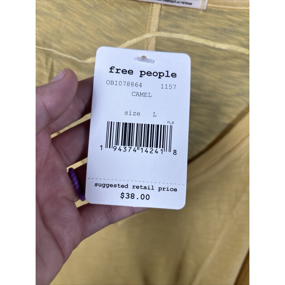 NEW Free People Women's On My Mind V-Neck Long Sleeve Shirt Camel/Yellow Size L - Picture 9 of 10